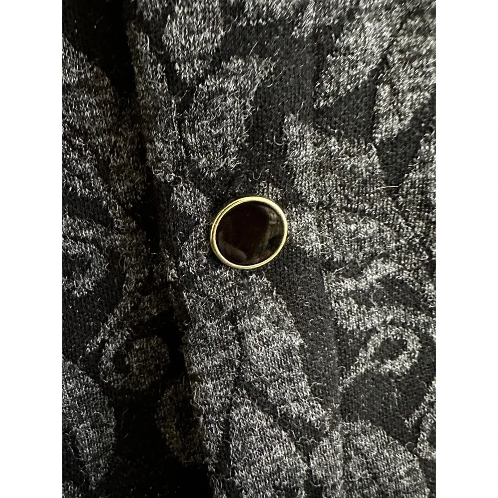 Talbots Black Gray Floral Print Boat Neck Button Back Knit Top Size M Corpcore - Picture 4 of 6